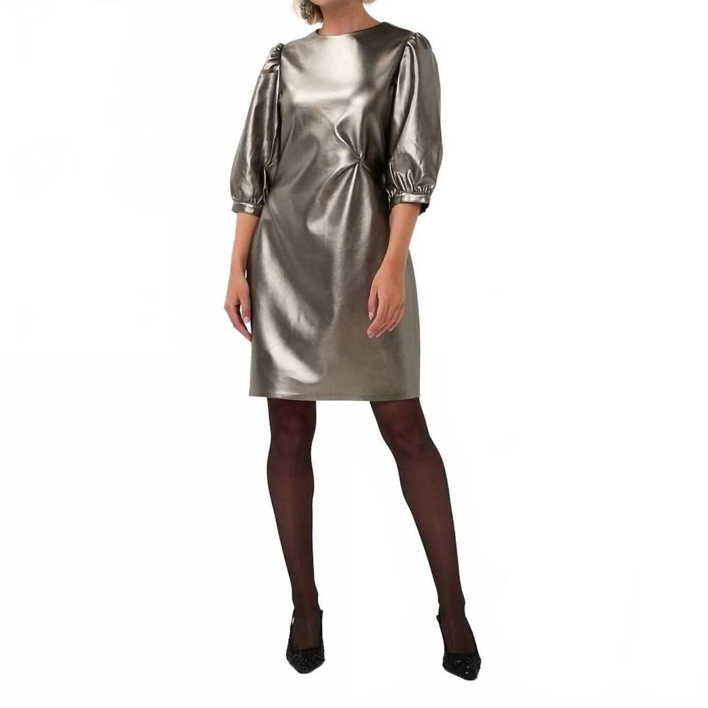 NEW ESQUALO crew neck zip back mini dress in silver
